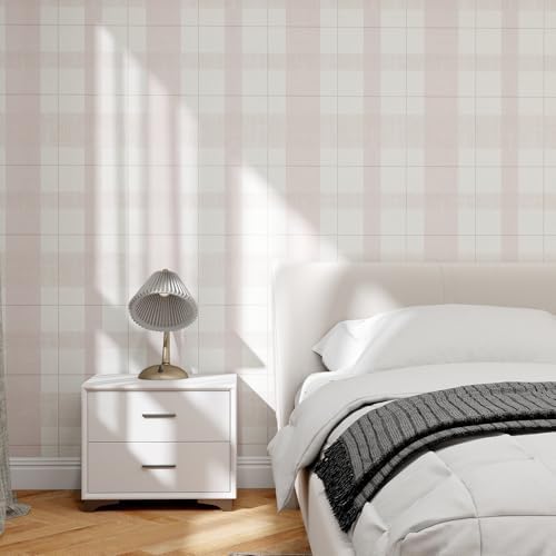 Timeet Modern Peel and Stick Wallpaper Pink Boho Contact Paper Plaid Wallpaper Waterproof Self Adhesive Removable Textured Wall Paper for Bedroom Bathroom Cabinets Wall Decor Vinyl 17.3" x 200" - Image 4