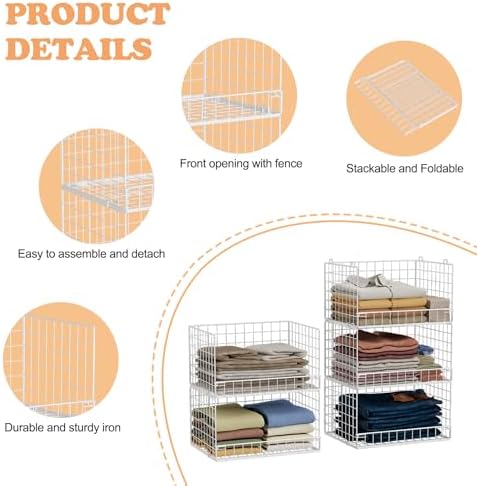 Yociyoga 5-Tier Stackable Closet Organizers and Storage Basket - Foldable Closet Shelf Organizer System, Space-Saving Clothes Storage Bins Drawer Organizer for Wardrobe, White (Patent 30022416) - Image 6