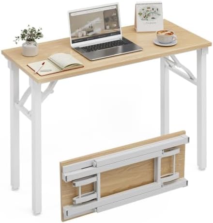 XBurmo Folding Desk Foldable Table, No Assembly 35.8" Foldable Desk Space-Saving Workstation for Small Space, Computer Table, Flat Storage for Home Office, Bedroom, Dorm, Study Room, Light Maple by XBurmo