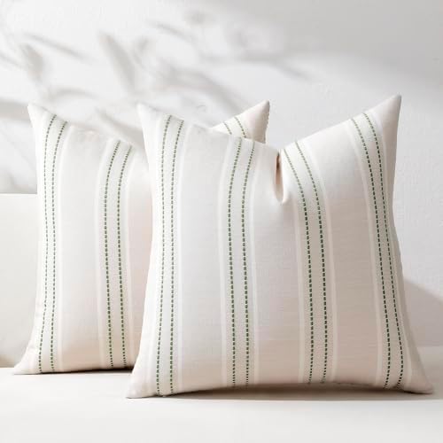 Hckot Striped Throw Pillow Covers 16x16 Set of 2 Grass Green Pillow Covers by Hckot