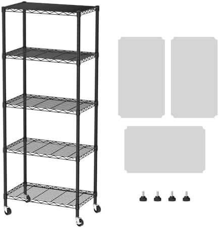 SINGAYE 5 Shelves Storage Wire Shelf Closet Metal Shelving Pantry Wheels by SINGAYE