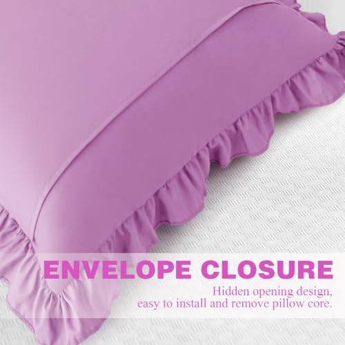 KKJIAF 2 Pack Ruffle Pillow Cases 26x26 Inches, Lavender - Image 6