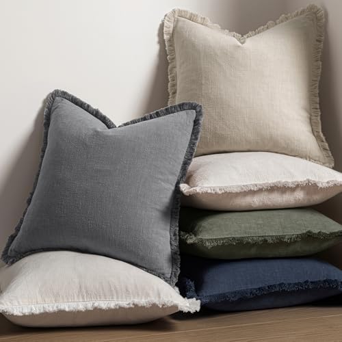 MIULEE Boho Linen Fringe Decorative Throw Pillow Covers Grey 20x20 - Image 5