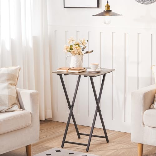 HOOBRO Folding TV Tray Table, Set of 2 Wooden TV Tray, Portable Sofa Side Snack Table, Industrial Desk for Small Spaces, Space-Saving, Easy to Install and Fold, Greige and Black BG27BZP201 - Image 6
