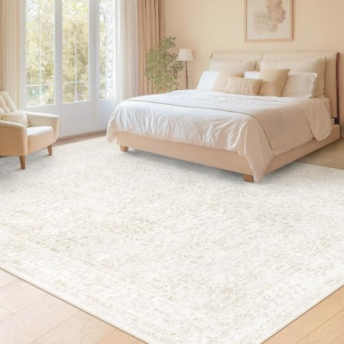 8x10 Area Rugs for Living Room: Washable Large Vintage Floral Rug Low Pile Non-Slip Boho Carpet for Bedroom Dining Home Office (Floral Beige, 8'x10') - Image 5