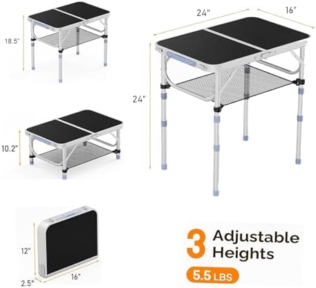 2FT Small Folding Table Portable Camping Picnic Table 3 Adjustable Height - Image 3