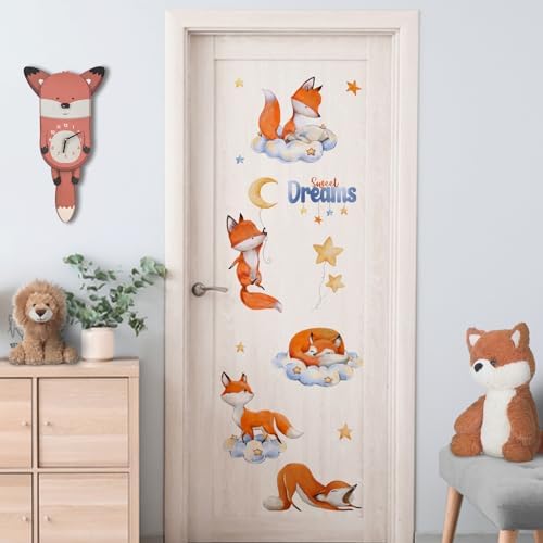 Yovkky Sweet Dream Sleeping Fox Wall Decals Stickers, Cloud Moon Stars | Neutral Toddler Baby Nursery Decor, Cute Home Decorations Kids Bedroom Playroom Art - Image 5