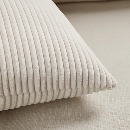 Fancy Homi 2 Packs Cream Lumbar Decorative Throw Pillow Covers 16x32 Inch for Living Room Couch Bed Sofa, Rustic Farmhouse Boho Home Decor, Soft Striped Corduroy Rectangle Accent Cushion Case 40x80 cm - Image 5
