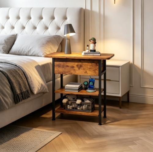 WLIVE 3-Tier End Table with Charging Station Flip Top Narrow Nightstand - Image 4