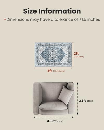 AMADA HOMEFURNISHING 2x3 Washable Area Rug, Low-Profile Entryway Rug with Non-Slip Backing & Durable Edge Binding, Vintage Rug Pattern, Small Rugs for Entryway, Kitchen & Living Room - Image 2