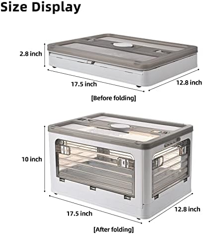 32Qt Plastic Storage Bins With Lid, Collapsible With Wheels, 4 Doors, Stackable for Organizing Clothes, Snacks and Camping, 2-Pack (Grey) - Image 2