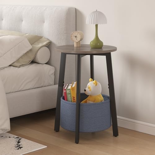 sthmec Small Round Side End Table with Cloth Storage Basket, Round Bedside Sofa Couch Coffee Tables for Small Places with Metal Frame, Modern Nighstands for Living Room Bedroom, Grey - Image 6