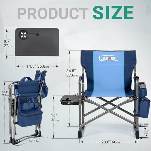 Overmont Folding Camping Chair with Side Table, Cooler Bag, 400 lb Capacity - Image 3