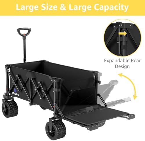 220L Folding Wagon with Detachable 14 Gallon Cooler Bag, Extra Large All-Terrain Heavy Duty Collapsible Beach Wagon Cart with Big Wheels, Foldable Utility Cart for Camping, Tailgate - Image 5