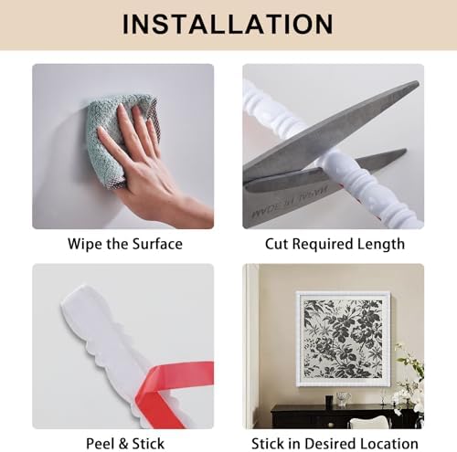 Hungbak 0.39" x 118" Peel and Stick Finished White Bead and Reel Molding Trim - Self-Adhesive Decorative Strip for Picture Frame, Mirror, Shelf, Wall, Door, Cabinet - Image 7