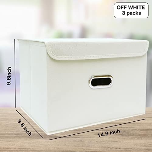Fabric Foldable Collapsible Storage Cube Bin Organizer Basket with Lid, Handles, Removable Divider for Home, Closet (Creamy-White, 6Pcs) - Image 2