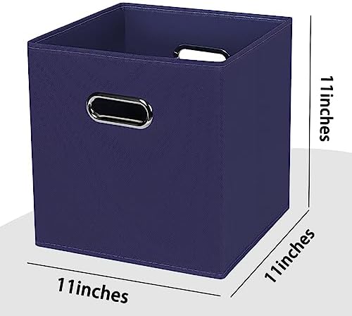 Black Foldable Storage Cubes Bins , Fabric Storage Box Cubes Organizer Baskets with Dual Handles for Home Organizer (Navy Blue) - Image 2
