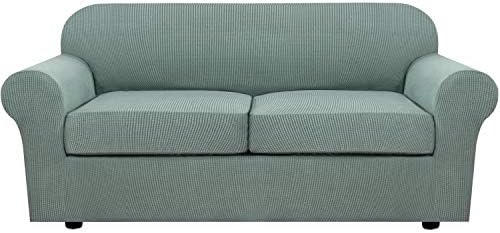 H.VERSAILTEX 3 Piece Stretch Sofa Covers for 2 Cushion Sofa Couch Covers for Living Room Sofa Slipcovers (Base Cover Plus 2 Seat Cushion Covers) Thicker Jacquard Fabric(Large Sofa, Sage) by HVERSAILTEX
