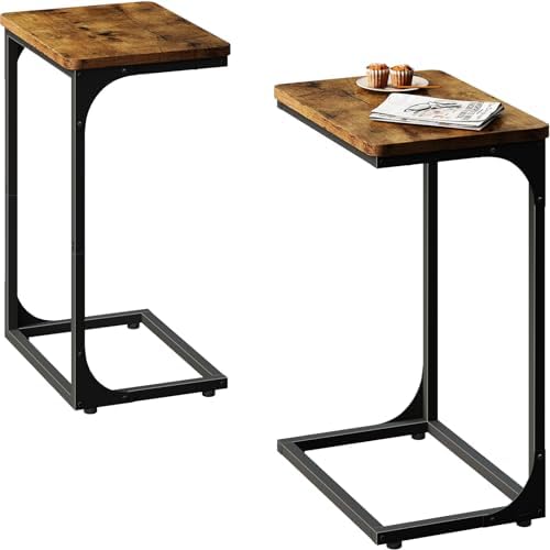 QEEIG C Shaped Side Table Set of 2 Living Room Sets Couch Tray Tables Small Farmhouse 15.7 inch Width, Rustic Brown (017-40BN) by QEEIG