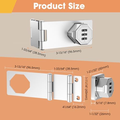 90 Degree Cabinet Locks with Combination, Mechanical Folding Door Latch, Keyless Password Rotary Hasp Latch Lock for Office File Cabinet, Drawers, Locker, Small Door, Cupboard (1, Silver) - Image 5