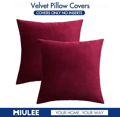 MIULEE Velvet Throw Pillow Covers 22x22 Inch Pack of 2 Wine Red - Image 6