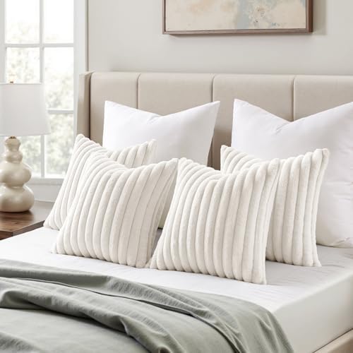 MIULEE Faux Fur Plush Decorative Throw Pillow Covers 18x18, Pure White - Image 5
