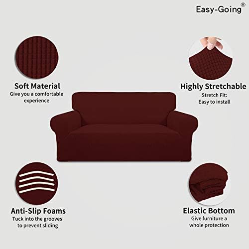 Easy-Going Stretch Oversized Loveseat Couch Covers Washable Wine - Image 3