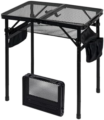 2Ft Foldable Grill Table for Camping, Portable Metal Mesh BBQTable with Dual Side Storage Bags, Lightweight Folding Outdoor Cooking Table for Picnic, RV Travel, Beach & Backyard BBQ by SEHAUSEU