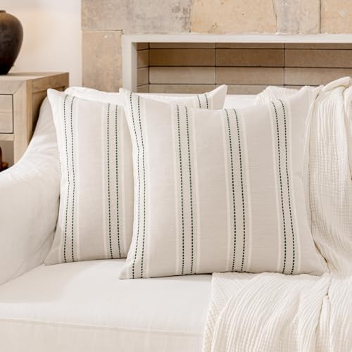 Hckot Spring Striped Throw Pillow Covers 18x18 Set of 2 Green Pillow Covers - Image 2