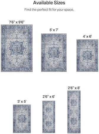 ReaLife Rugs Machine Washable Area Rug - Living Room Bedroom Bathroom Kitchen Entryway Office - Padded Low Pile Stain Resistant Premium - Boho Farmhouse Vintage - Joy - Blue Ivory 5' x 7' - Image 2