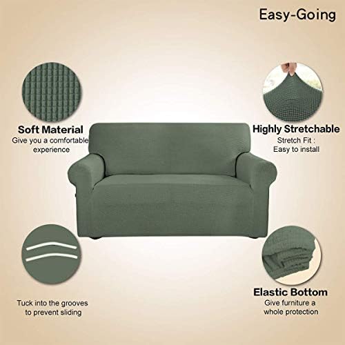 Easy-Going Stretch Loveseat Couch Covers Washable Greyish Green - Image 3