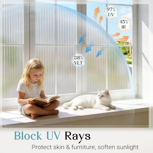 Haton Reeded Window Privacy Film, Frosted Glass Window Film, 17.5" x 118.1" - Image 5