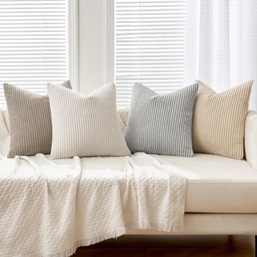 MIULEE Soft Corduroy Decorative Throw Pillow Covers Neutral Tan 18x18 - Image 5
