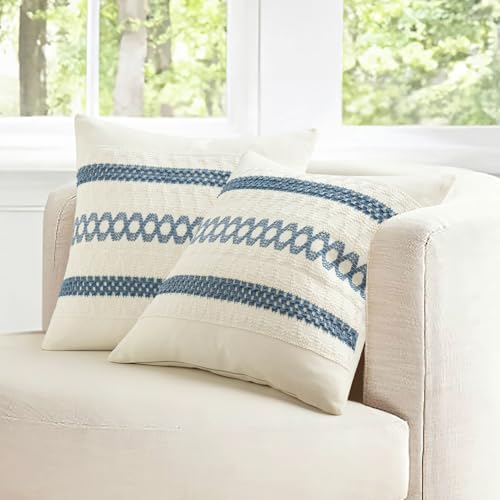MIULEE Set of 2 Coastal Blue Boho Decorative Pillow Covers 16x16 Inch - Image 3