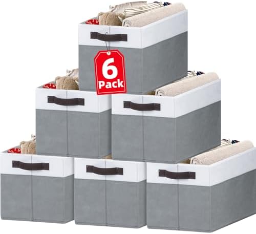 Criusia Closet Organizers and Storage Baskets - 6 Pack Shelf Organizer Bins with Handles - Clothes Storage Bins for Bedroom Nursery Home Closet Organization - Blanket Toy Storage Organizer by Criusia