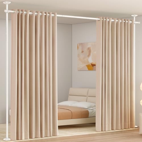 SUNALLY Room Divider Curtain Rod 4-10ft(H) 28-70in(W) Room Separator, White by SUNALLY