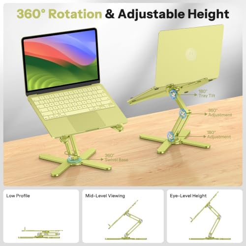OMOTON LA10 360° Rotating Laptop Stand Riser Foldable for Desk, Citron - Image 2