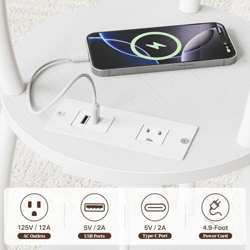 Round Side Table with Charging Station, Small Spaces Nightstand - Image 7