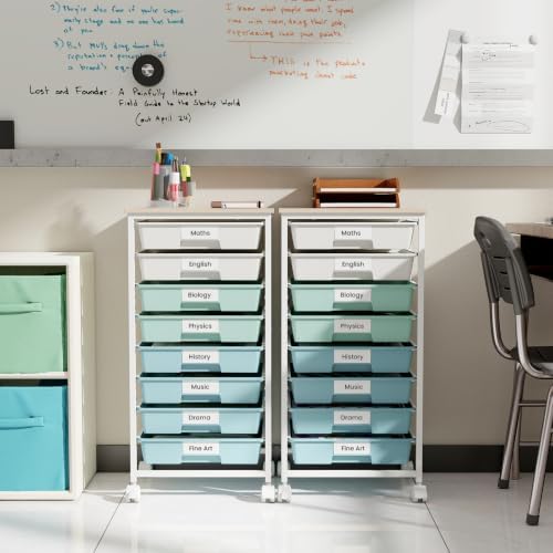 Giantex 8 Drawers Rolling Cart with Wheels, Wood Top, Sturdy Frame - Image 5