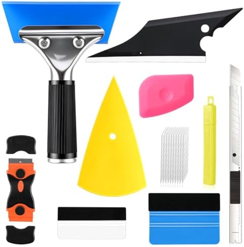 SINGARO Car Window Tint Kit, 9PCS Vehicle Glass Protective Film Wrapping Installation Set, Auto Vinyl Wrap Tinting Tools Included Vinyl Squeegee, Felt Squeegee, Cutter with Replacement Blades by SINGARO
