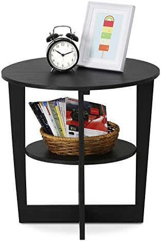 Furinno Jaya 2-Tier Round Modern Side Table, Open Shelf, Walnut - Image 6