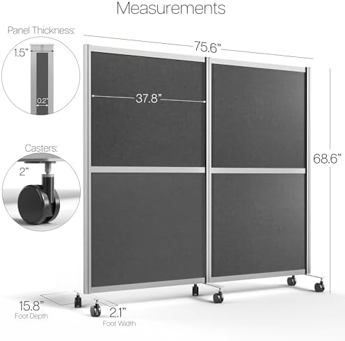VIVO Dark Gray Mobile Freestanding 76 x 66 inch Privacy Panel, PP-MWS63D-M - Image 6