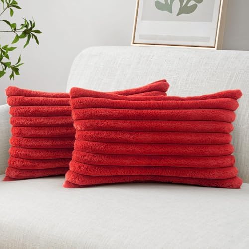 MIULEE Faux Fur Decorative Throw Pillow Covers 12x20 Set of 2 Red by MIULEE