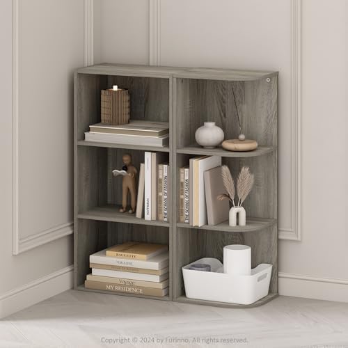 Furinno Reed Corner Shelf, 3-Tier Corner Bookshelf, Book Shelf, Corner Shelves, Storage Rack, for Organization and Storage, Home Office, Living Room, French Oak - Image 2