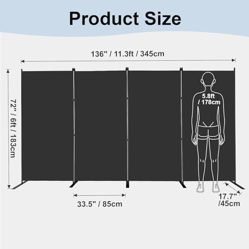 MAYOLIAH 4 Panels Folding Room Divider 6ft Tall Freestanding Privacy Screen - Image 2