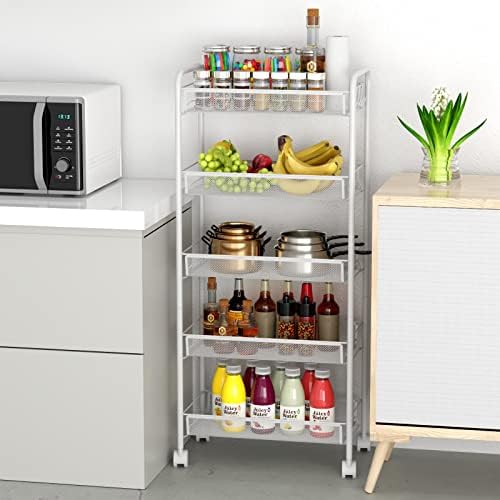 JANE EYRE 5-Tier Rolling Utility Storage Rack Cart on Wheels, Trolley Craft cart, Multi-Purpose Organizer Shelf, White - Image 4