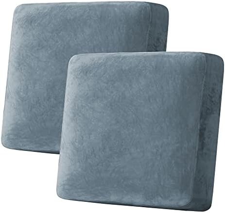 H.VERSAILTEX Velvet Stretch Couch Cushion Cover Plush Cushion Slipcover for Chair Loveseat Sofa Cushion Furniture Protector Seat Cushion Sofa Cover (2 Piece Large Sofa Cushion Covers, Stone Blue) by HVERSAILTEX