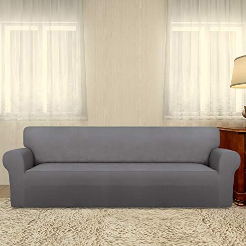 PureFit Stretch Couch Covers for Sofa 4 Seater Slipcovers Light Gray - Image 2