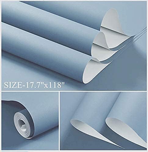 Dimoon 236''x17.7'' Blue Peel and Stick Wallpaper Contact Paper Modern Self Adhesive Wall Paper Removable Renter Friendly Textured Solid Color Shelf Cabinet Vinyl Roll (236''x17.7'',Light Grey Blue) - Image 2