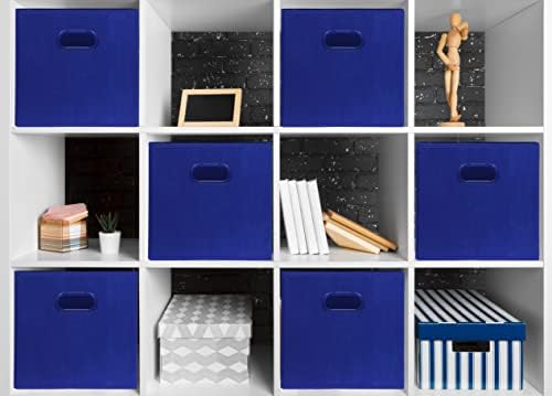 Simple Houseware 11-Inch Foldable Cube Storage Bins with Handles, Dark Blue - Image 3